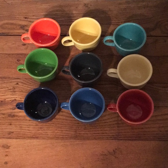 9 FIESTA Coffee Cups Only NWOT No Saucers 1950's Kitchen Mugs Primary Colors - Picture 2 of 8
